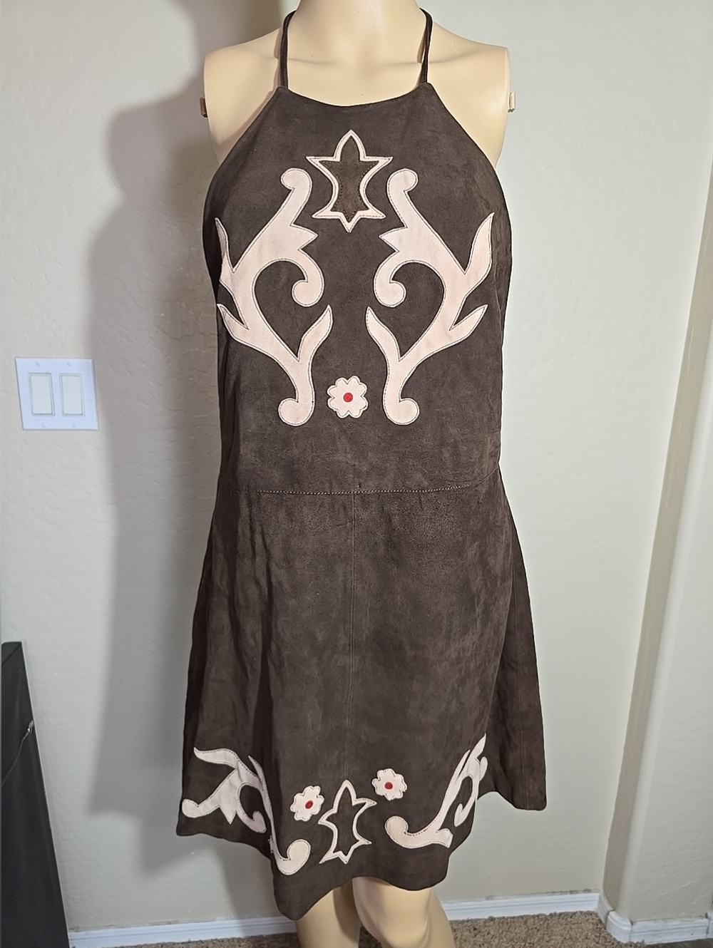 Free People Sienna Suede Halter Dress with Ivory Appliqué And Open Back Size S